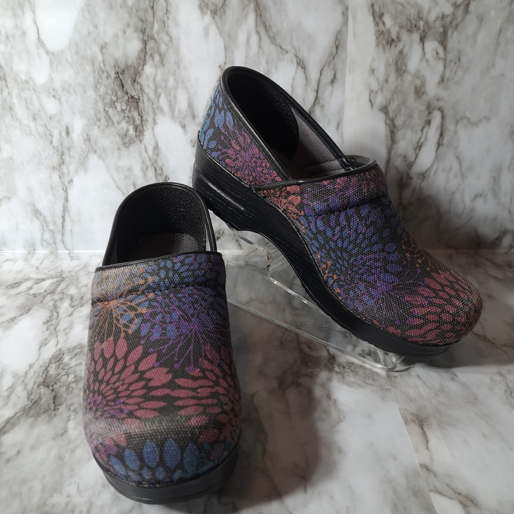 Dansko Vegan Women's Clogs Multi‎ Color Floral Canvas Professional Shoes Size 38